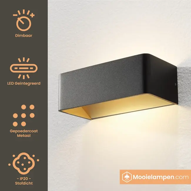 Artdelight Dali Wandlamp Mainz - Zwart/Mat Goud