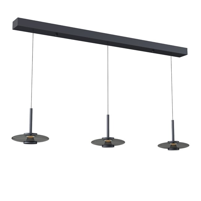 Artdelight Hanglamp Madison 3L - Zwart/Smoke
