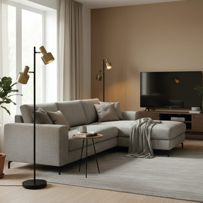 Artdelight Vloerlamp Twinkle - Zwart/Mat Goud