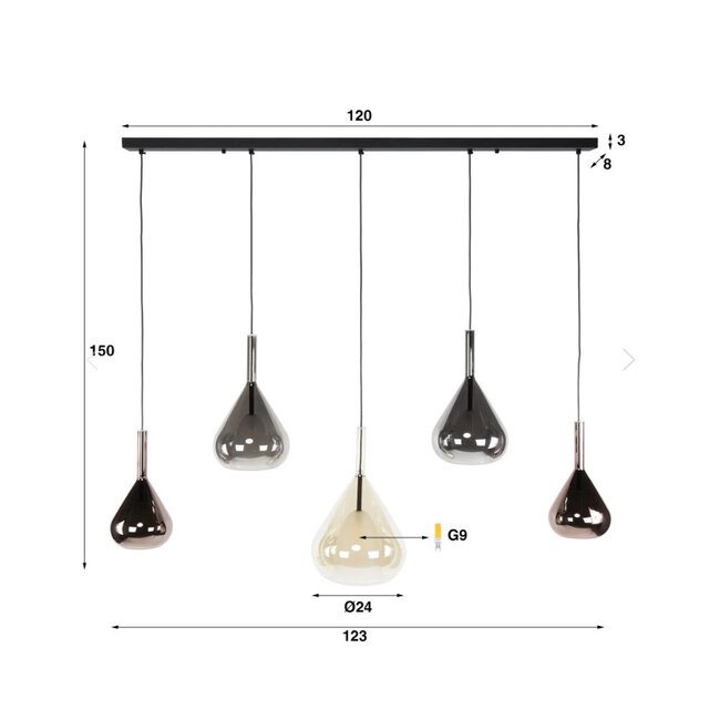 HELDR! Hanglamp Donna 5L - Multicolor