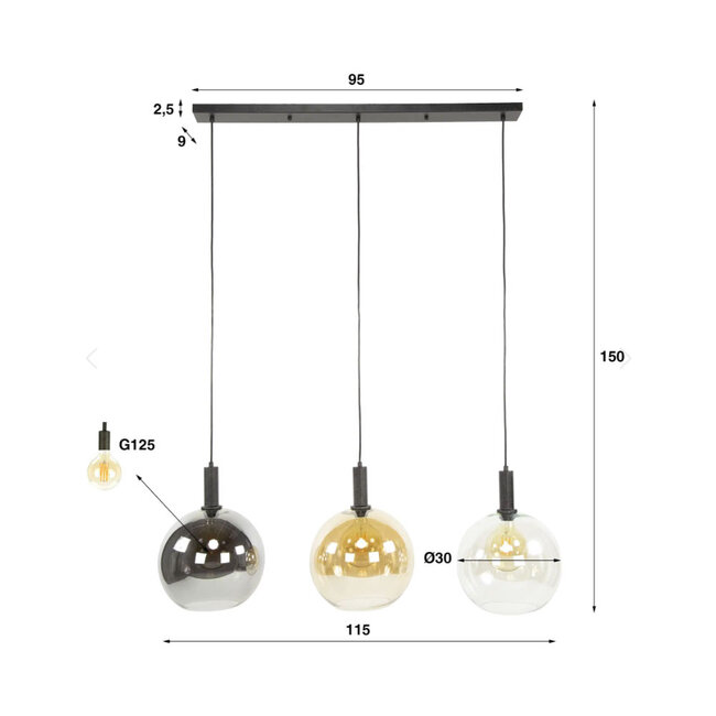 HELDR! Hanglamp Mori 3L - Multicolor