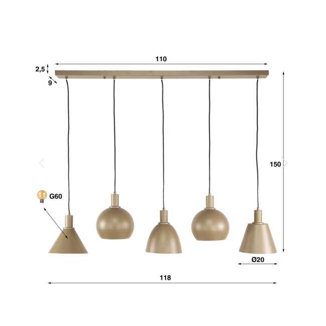 HELDR! Hanglamp Adani 5L - Beige