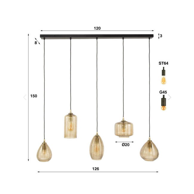 HELDR! Hanglamp Orua 5L - Lichtbruin