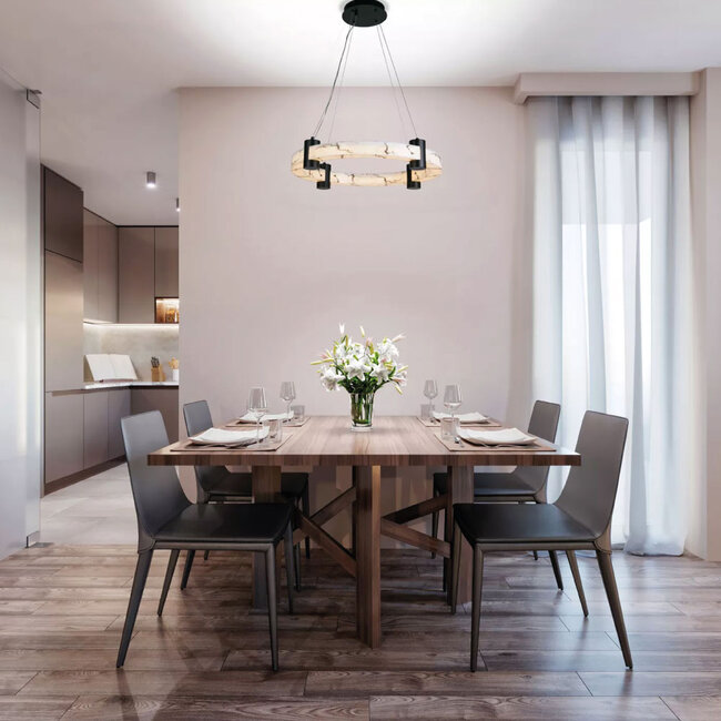 Searchlight Hanglamp Moonbeam 1L - Zwart/Marmer