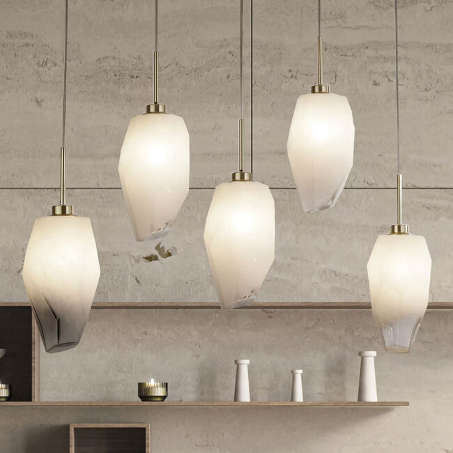 Searchlight Hanglamp Rocky 5L - Goud/Rookglas