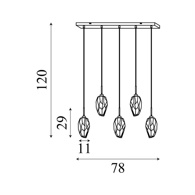 Searchlight Hanglamp Rocky 5L - Goud/Rookglas