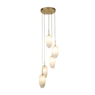 Searchlight Hanglamp Rocky 5L Rond - Goud/Rookglas