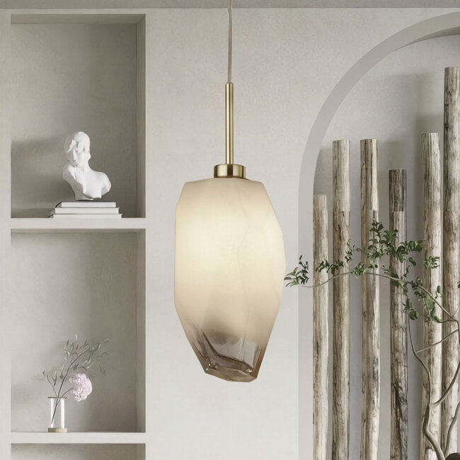 Searchlight Hanglamp Rocky 1L - Goud/Rookglas