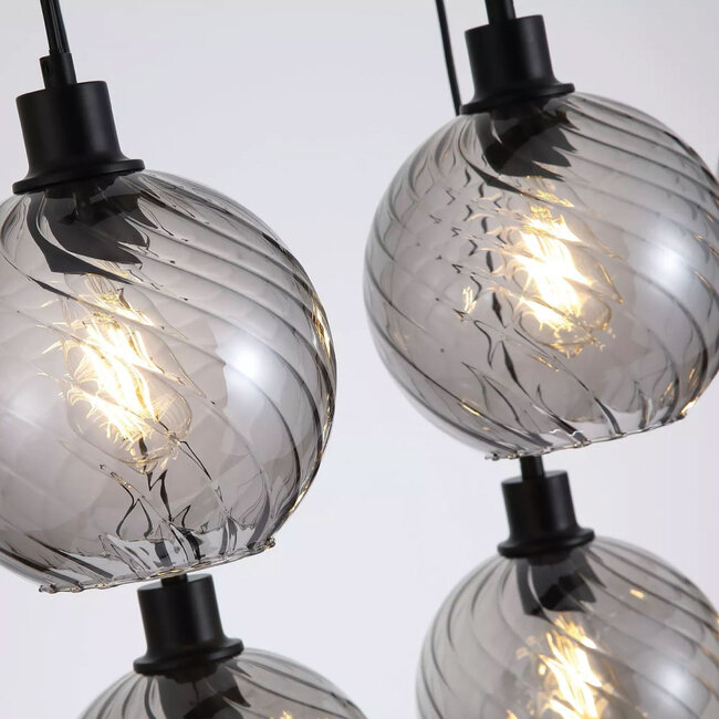 Searchlight Hanglamp Radiance 6L - Zwart/Rookglas