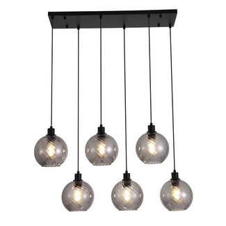 Searchlight Hanglamp Radiance 6L - Zwart/Rookglas