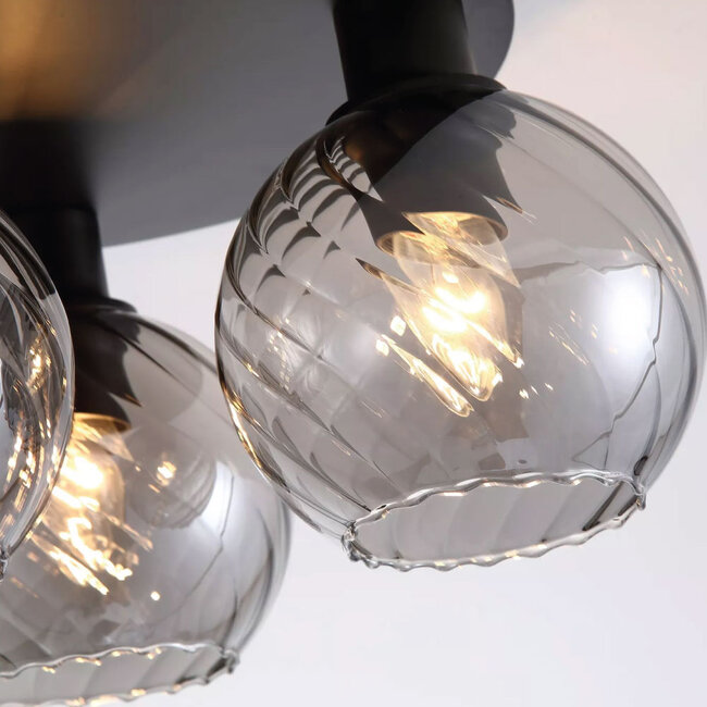 Searchlight Plafondlamp Radiance 3L - Zwart/Rookglas