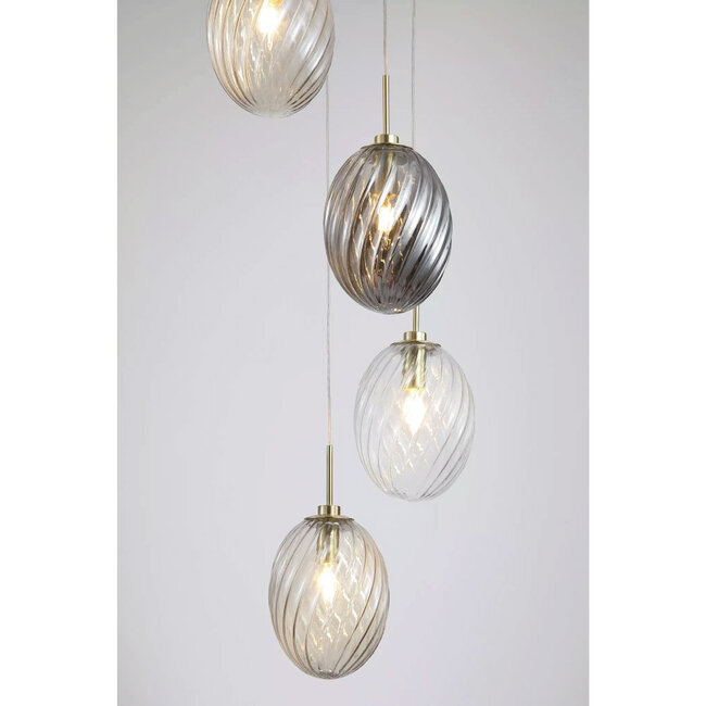 Searchlight Hanglamp Whirl 5L Rond - Goud/Multicolor