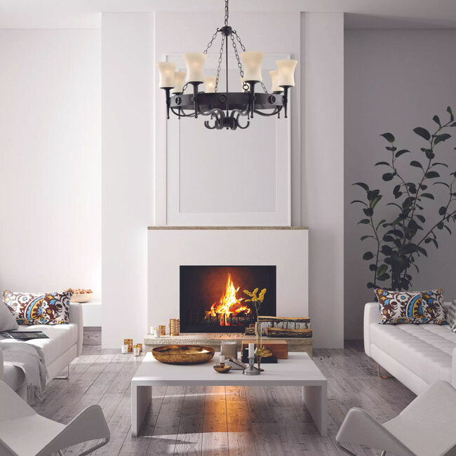 Searchlight Hanglamp Cartwheel 8L - Zwart/Wit
