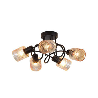Searchlight Plafondlamp Knot 5L - Zwart/Amber