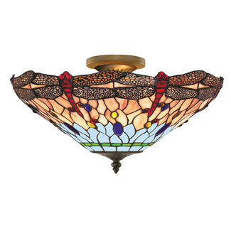 Searchlight Plafondlamp Dragonfly - Brons/Glas in lood