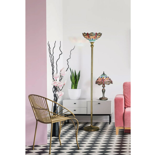 Searchlight Vloerlamp Dragonfly - Brons/Glas in lood