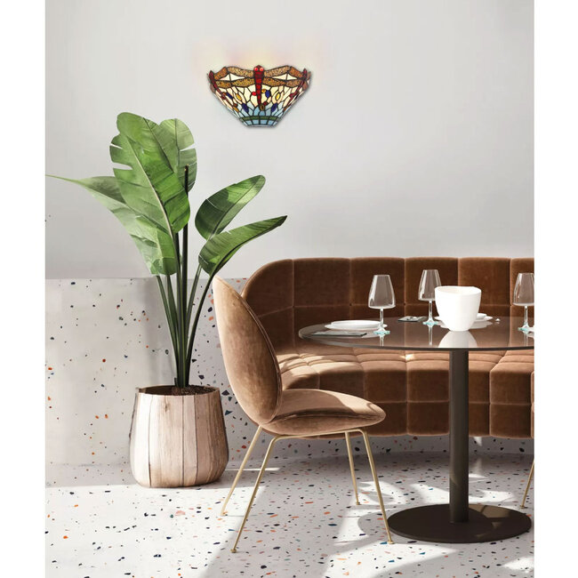 Searchlight Wandlamp Dragonfly - Brons/Glas in lood