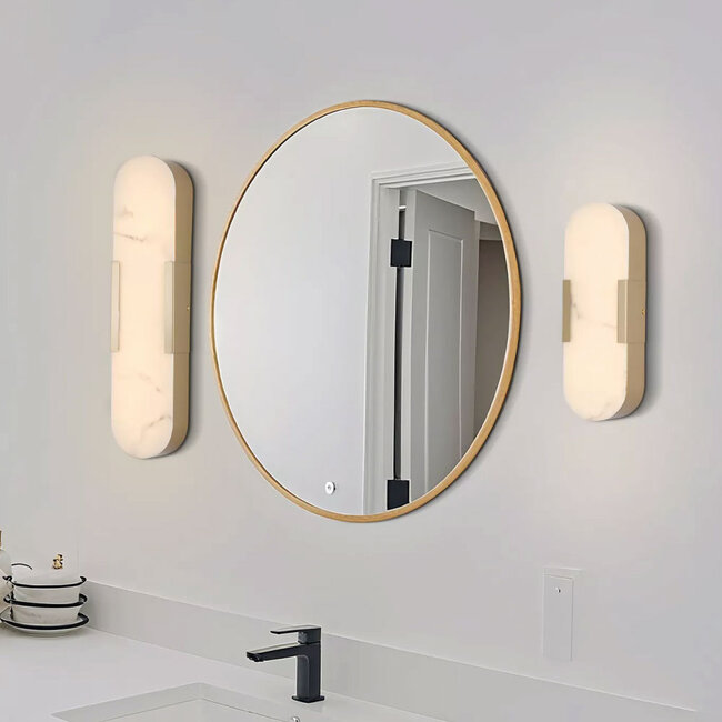 Searchlight Wandlamp Opaline 35cm - Goud/Alabaster Glas