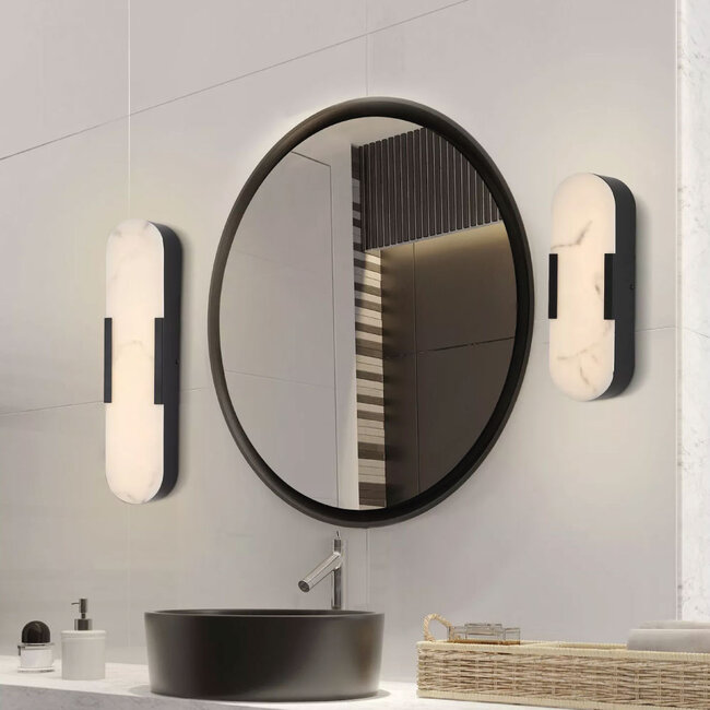 Searchlight Wandlamp Opaline 35cm - Zwart/Alabaster Glas