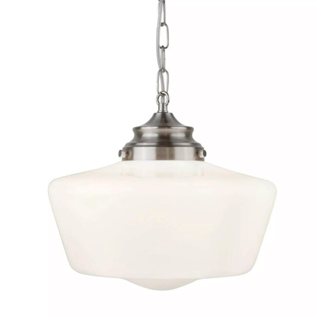 Searchlight Hanglamp School House - Mat Staal/Opaal Glas