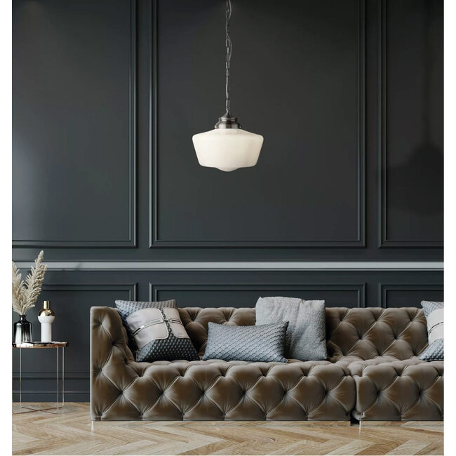 Searchlight Hanglamp School House - Mat Staal/Opaal Glas