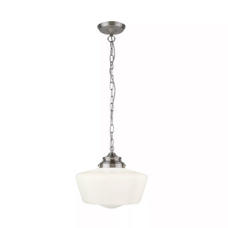 Searchlight Hanglamp School House - Mat Staal/Opaal Glas