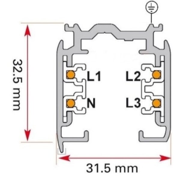 Artdelight 3-fase Railsysteem Megano 1m set (eindvoeding) - Wit/Champagne