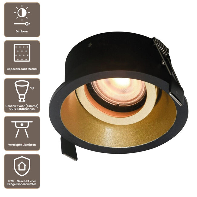 Artdelight Inbouwspot Roura - Zwart/Goud