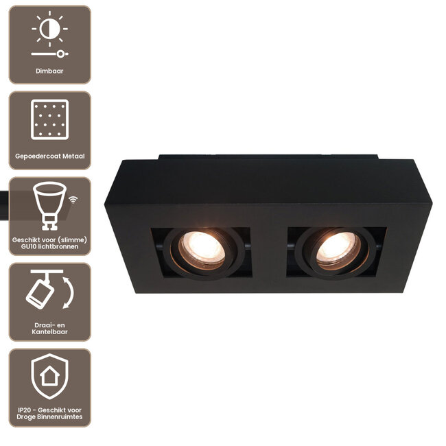 Artdelight Plafondlamp Bosco 2L - Zwart