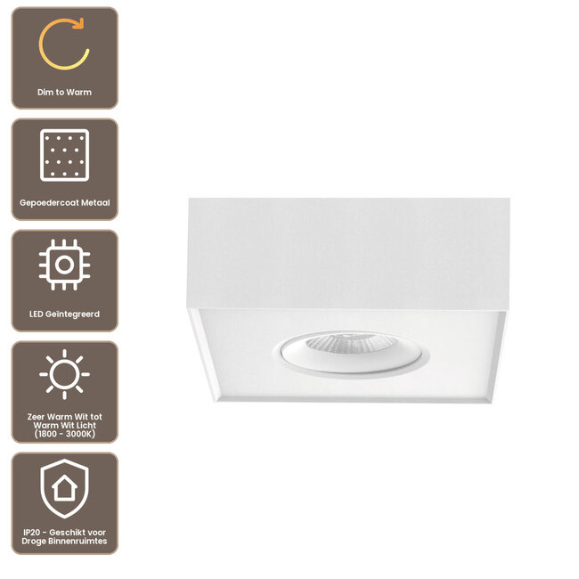 Artdelight Plafondlamp Brooklyn 1L - Wit - Dim To Warm