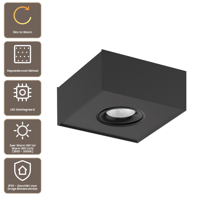 Artdelight Plafondlamp Brooklyn 1L - Zwart - Dim To Warm