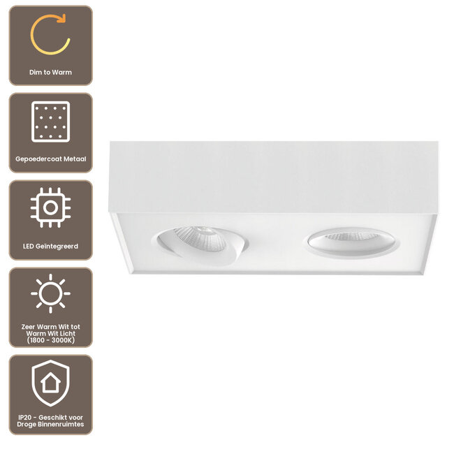 Artdelight Plafondlamp Brooklyn 2L - Wit - Dim To Warm