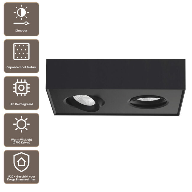 Artdelight Plafondlamp Brooklyn 2L - Zwart