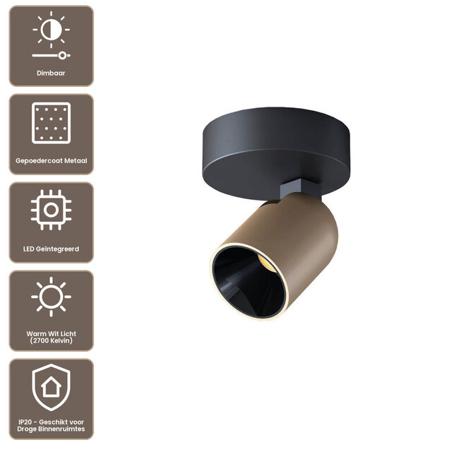 Artdelight Plafondlamp Houston 1L - Zwart/Champagne