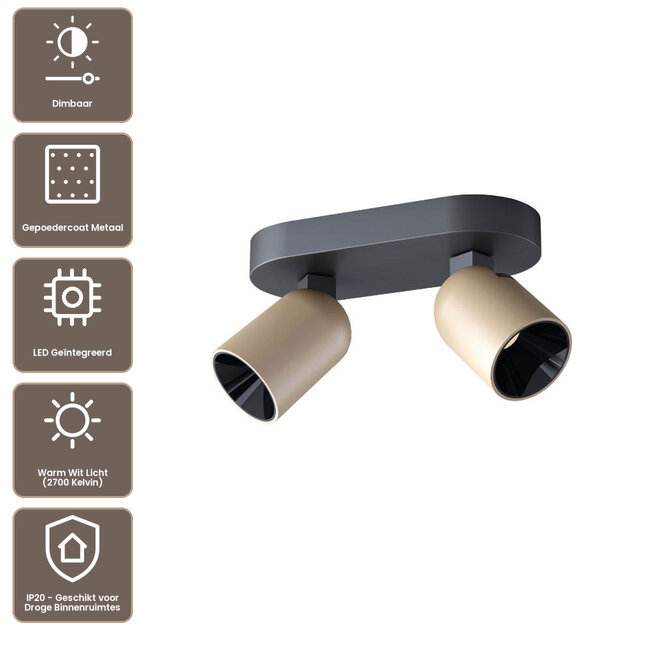 Artdelight Plafondlamp Houston 2L - Zwart/Champagne