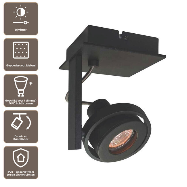Artdelight Plafondlamp Meist 1L - Zwart