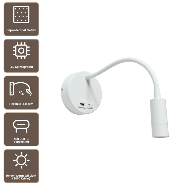 Artdelight Wandlamp Flex USB - Wit