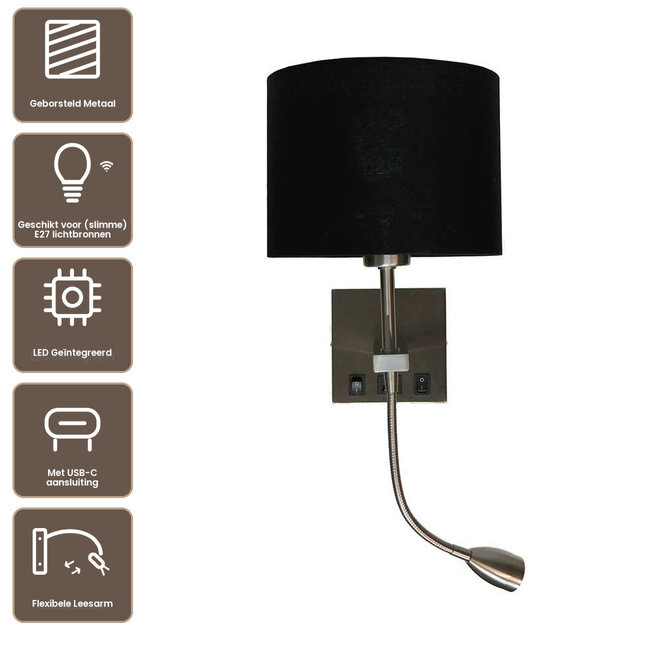 Artdelight Wandlamp Quad USB - Mat Staal