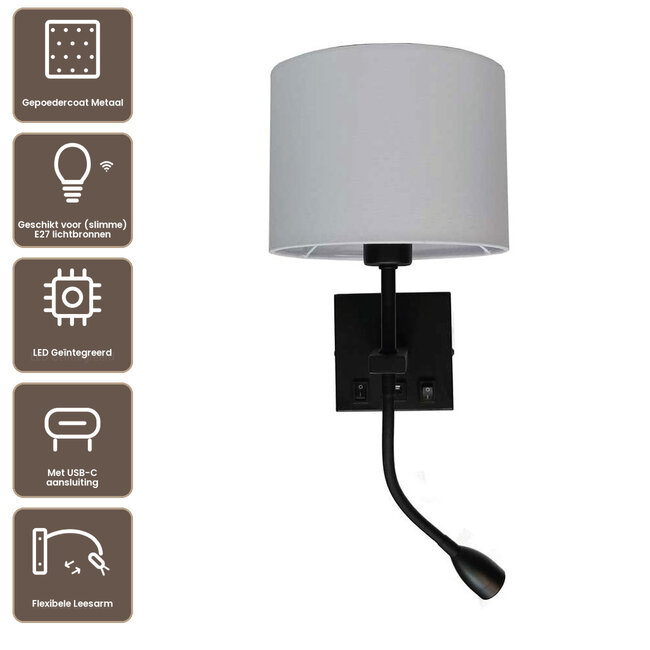 Artdelight Wandlamp Quad USB - Zwart