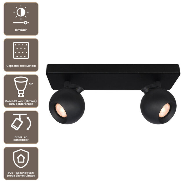 Artdelight Plafondlamp Bolero 2L - Zwart