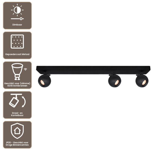 Artdelight Plafondlamp Bolero 3L - Zwart