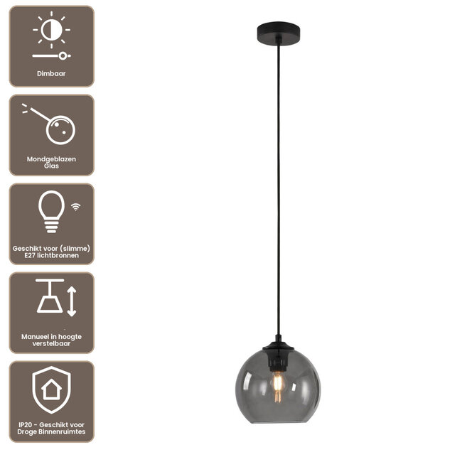 Artdelight Hanglamp Marino 20cm - Smoke Grijs