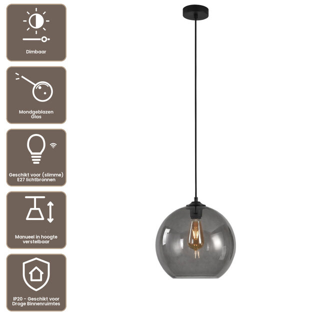 Artdelight Hanglamp Marino 30cm - Smoke Grijs