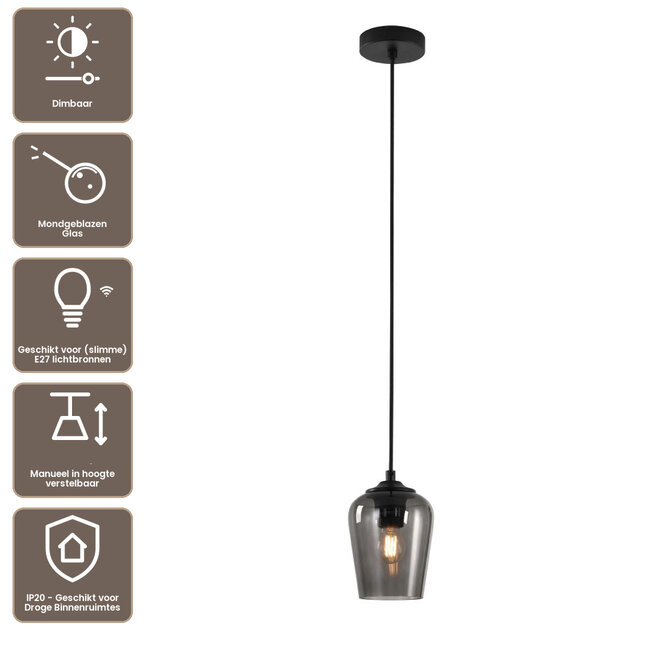 Artdelight Hanglamp Tombo 12,5cm - Smoke Grijs