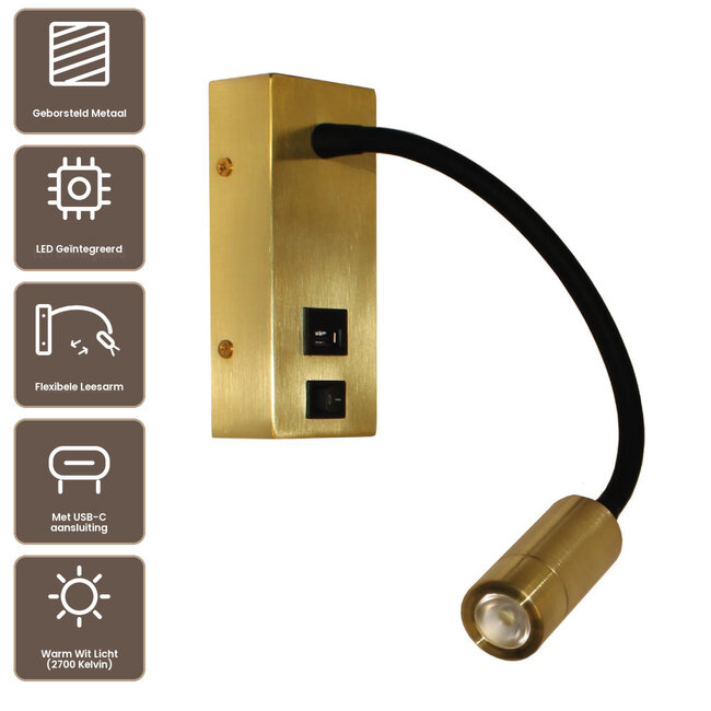 Artdelight Wandlamp Easy Led USB - Goud