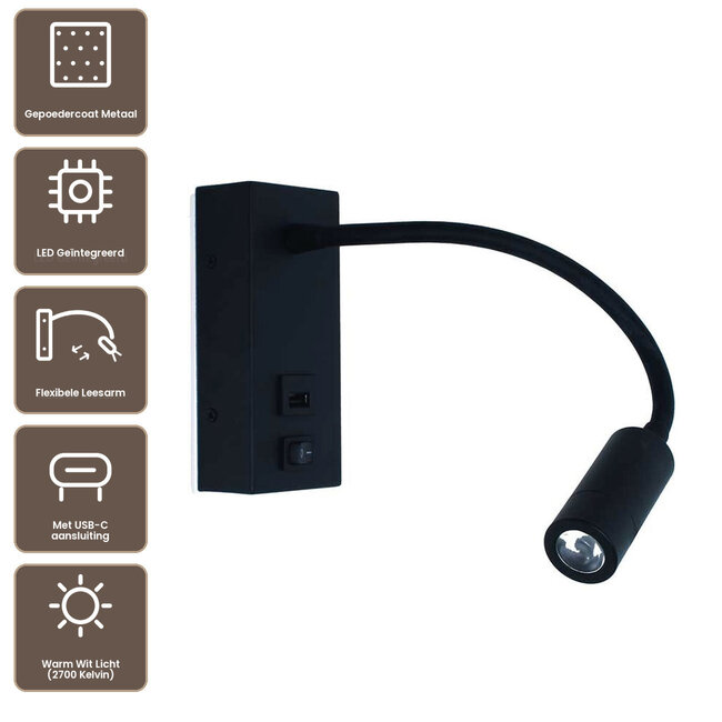 Artdelight Wandlamp Easy Led USB - Zwart