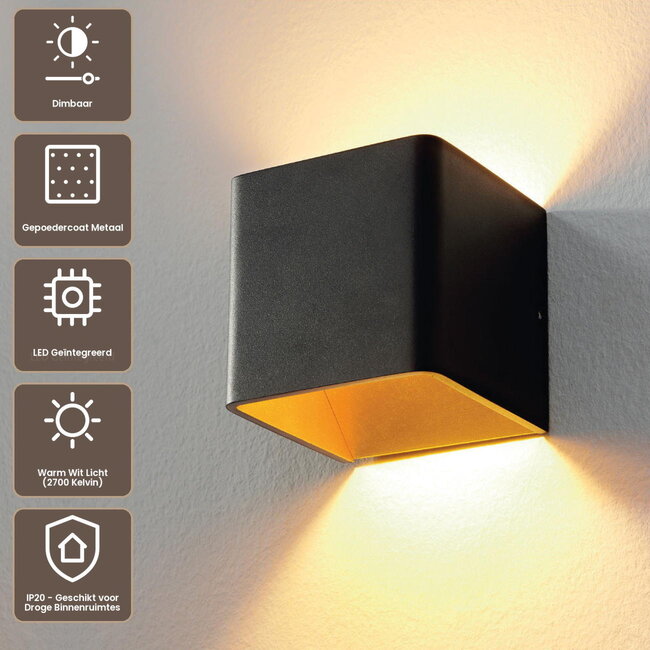 Artdelight Wandlamp Fulda - Zwart/Mat Goud