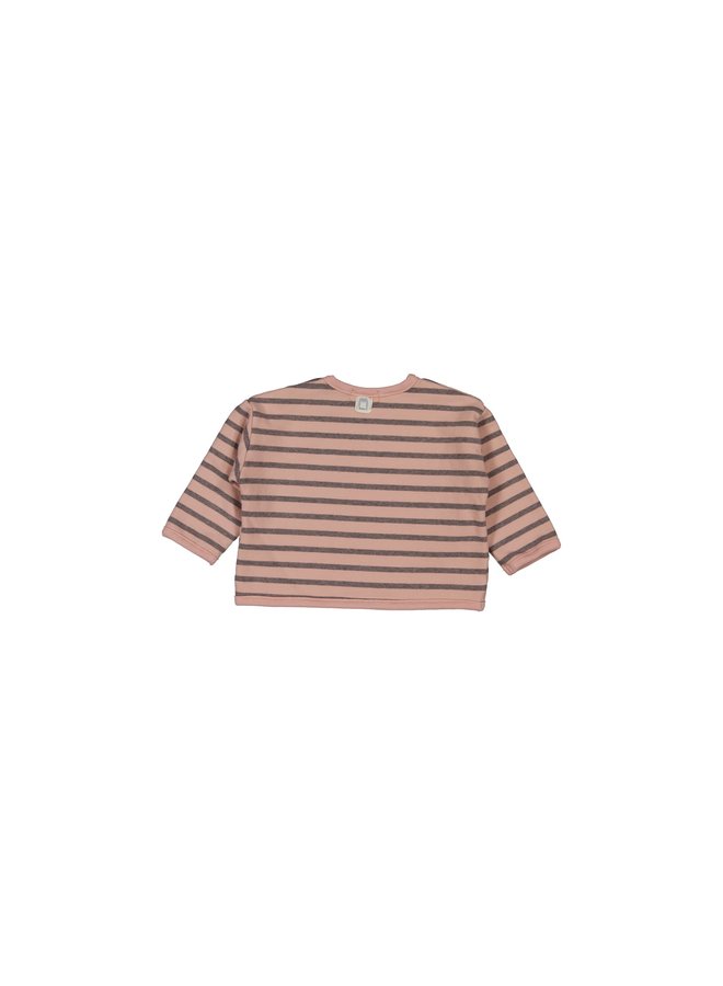 Sweatshirt Cotton Fleece Striped Old Pink