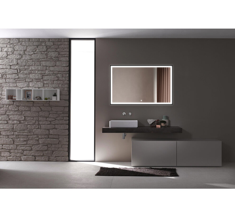Spiegel met zwart frame, led, anticondens 60 x 80 cm
