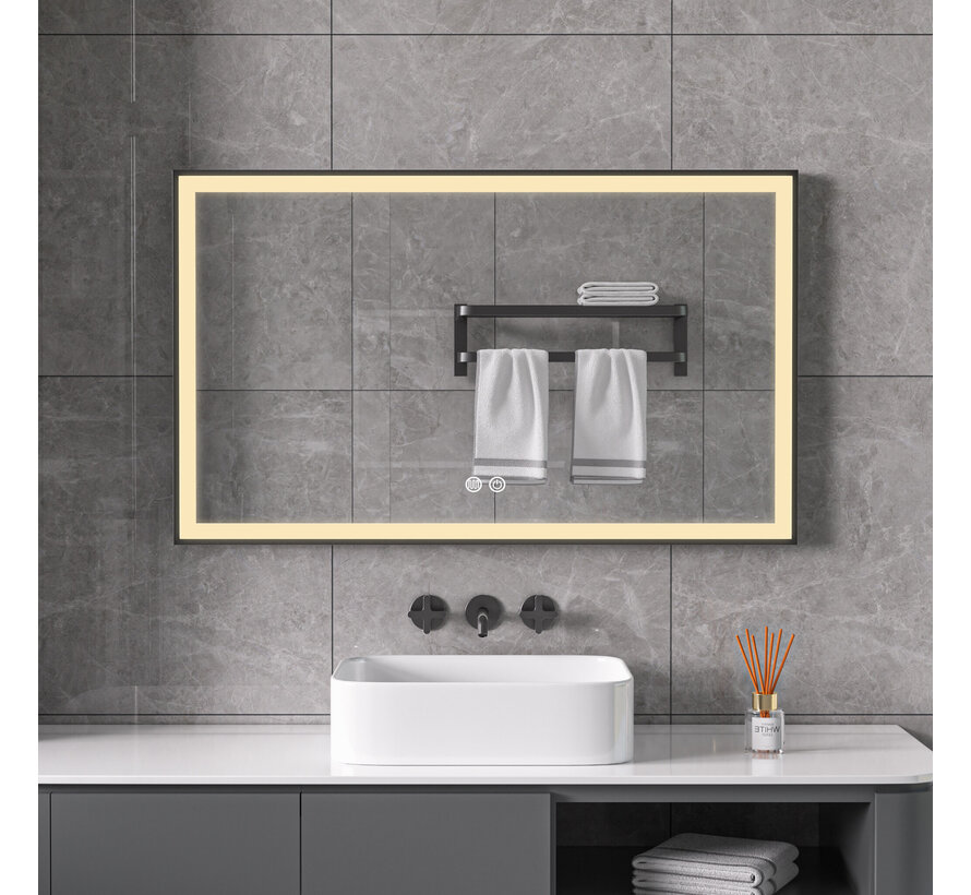 Spiegel met zwart frame, led, anticondens 60 x 100 cm